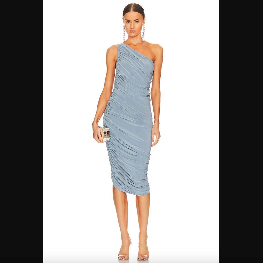 Norma Kamali Diana One Shoulder Dress, $250 Retail, Soft Blue, Size XS - Picture 2 of 9
